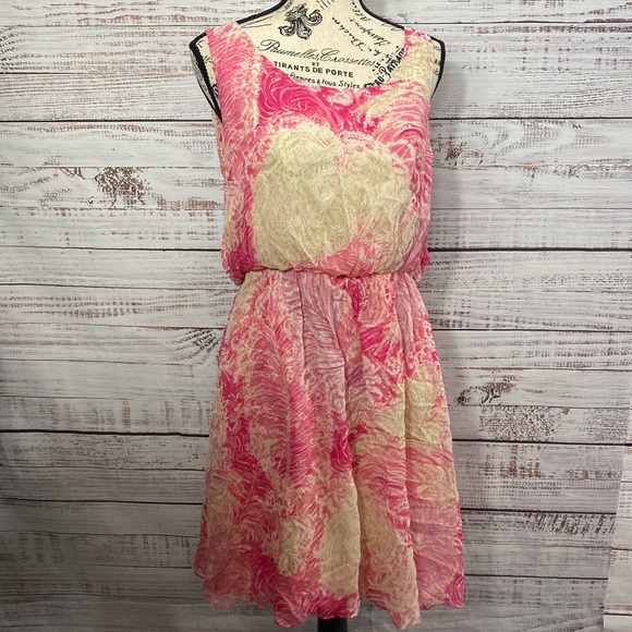 Anthropologie Dresses & Skirts - ANTHROPOLOGIE POSTMARK PINK SILK SLEEVELESS SIZE 8 MIDI SCOOP NECK DRESS